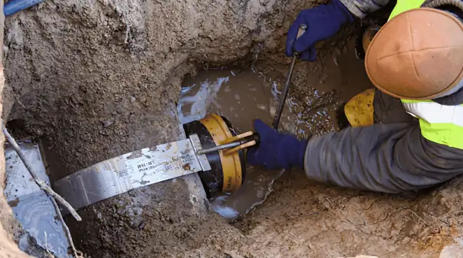 Technician performing underground drainage repair for foundation protection and gutter systems in Columbia, MO